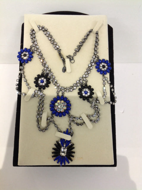 Black/Blue & Bead Rhinestone Necklace