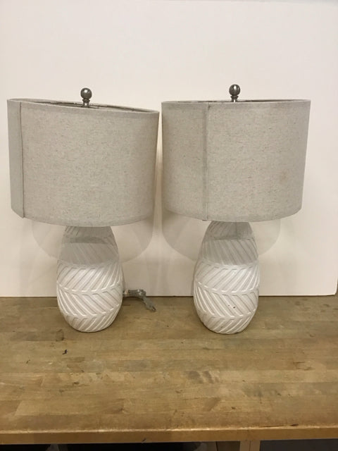 Pair 24" White Resin Lamps w/Tan Shades