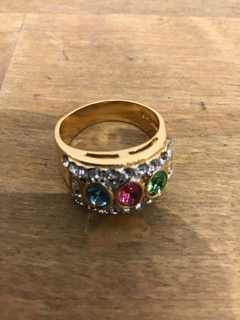 Gold Multi Color Stone/Rhineston Ring