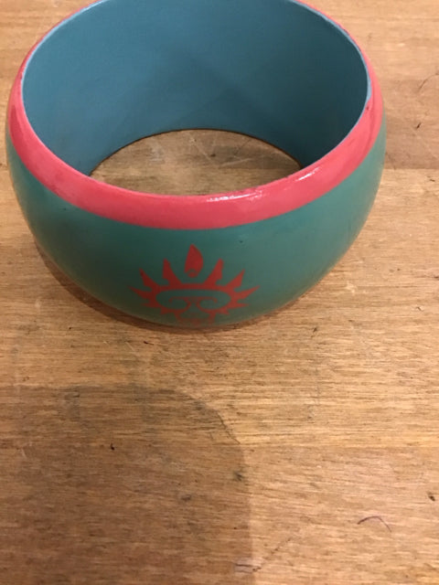 Pink Turquoise Hindu Symbol Wooden Bracelet