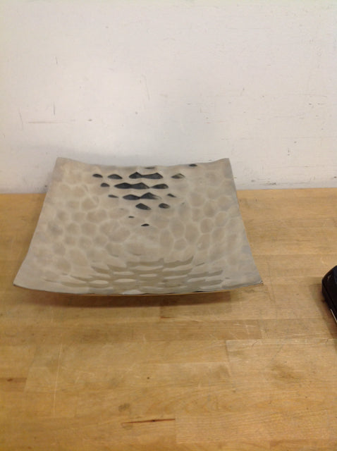 16" Square Hammered Metal Tray on Base
