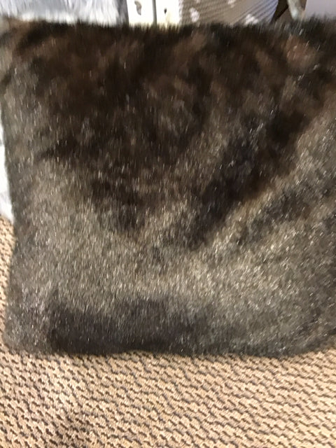 16" Brown Faux Mink Pillow