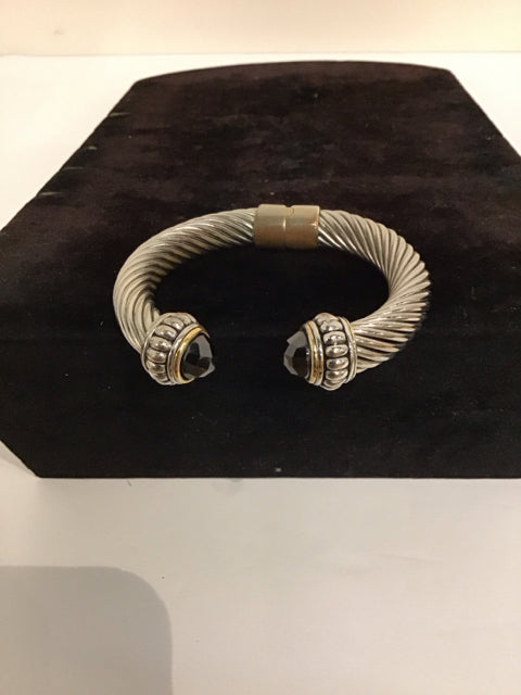 Silver Wire Cuff Bracelet w/Black Stones