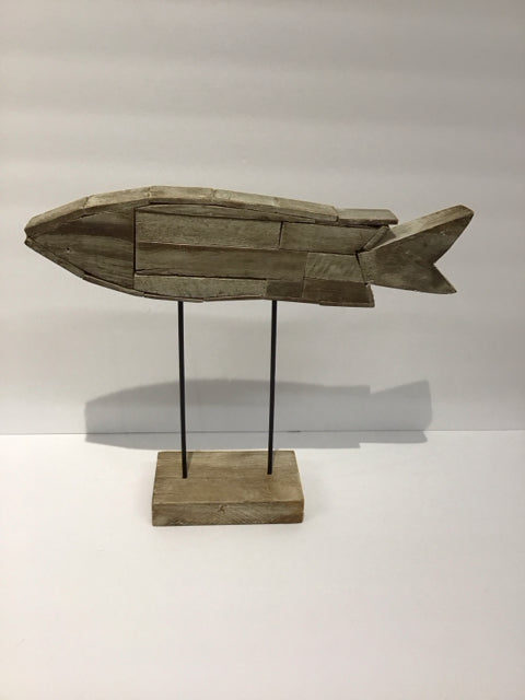 13" Weathered Wood Fish Sculpture