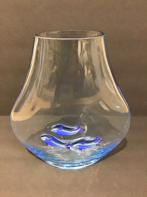 9.5" Blue Glass Vase w/Fish