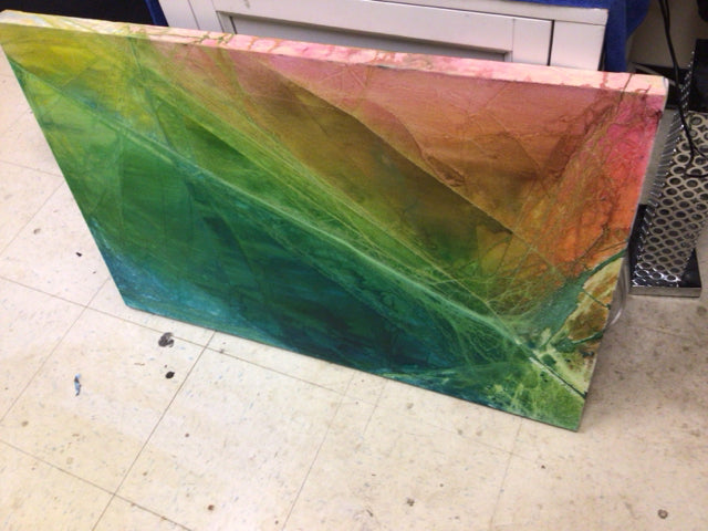 24" X 36" Green/Yellow Abstract Oil Painting On Canvas