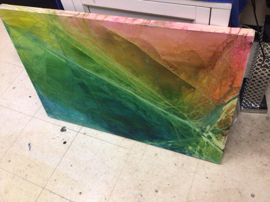 24" X 36" Green/Yellow Abstract Oil Painting On Canvas