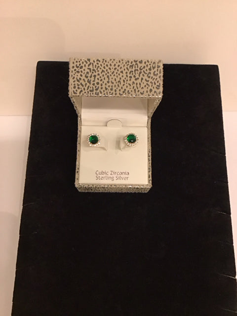 Green CZ Sterling Silver Earrings