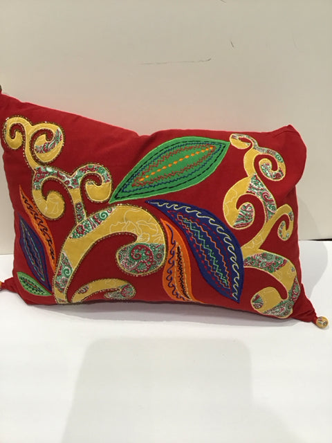 Red Pillow w/Multicolor Design