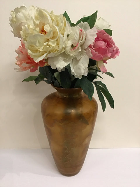 Pink/White Peonies in 15" Gold Glass Vase
