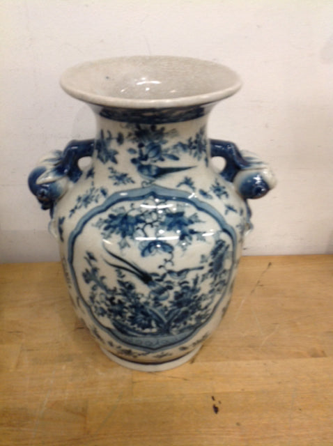 Vase - 12" Blue & White Ceramic Crackle