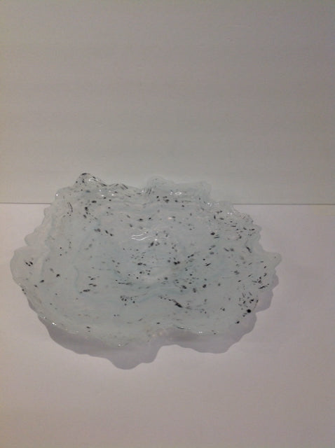 14" Abstract Glass Bowl w/White/Black Spots