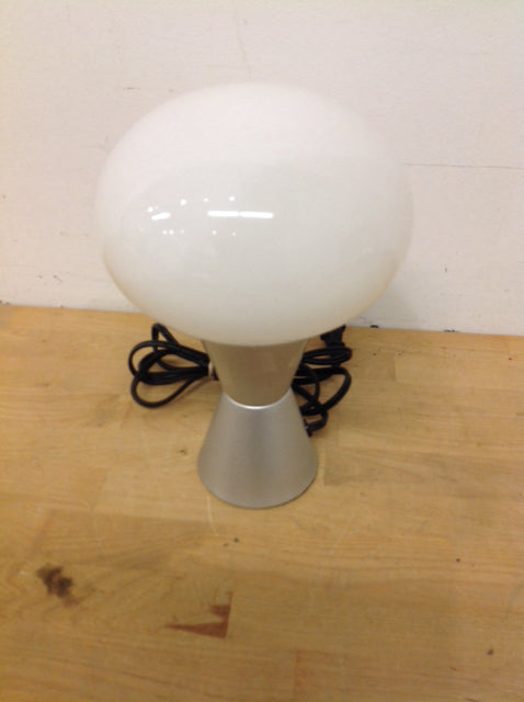 10" Silver Metal & White Glass Accent Lamp