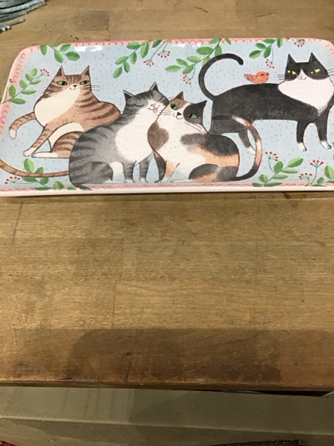 13.5"x5"/4 Cats Ceramic Tray
