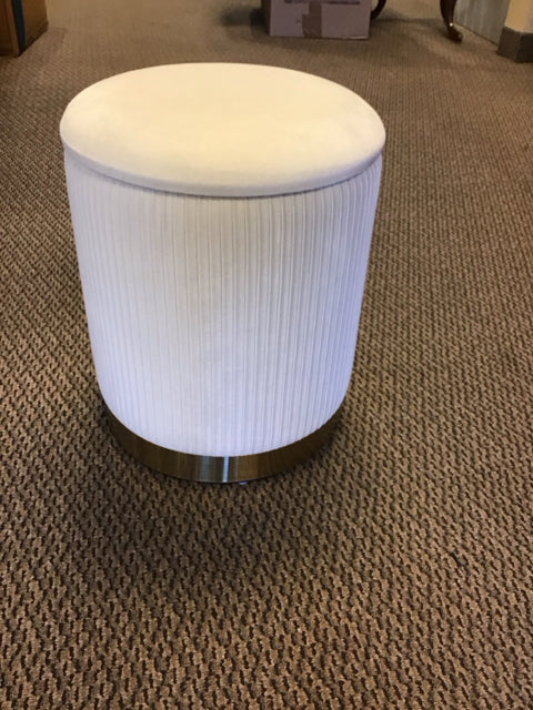 14" Cream Color Velvet w/Gold Ring Base Storage Ottoman
