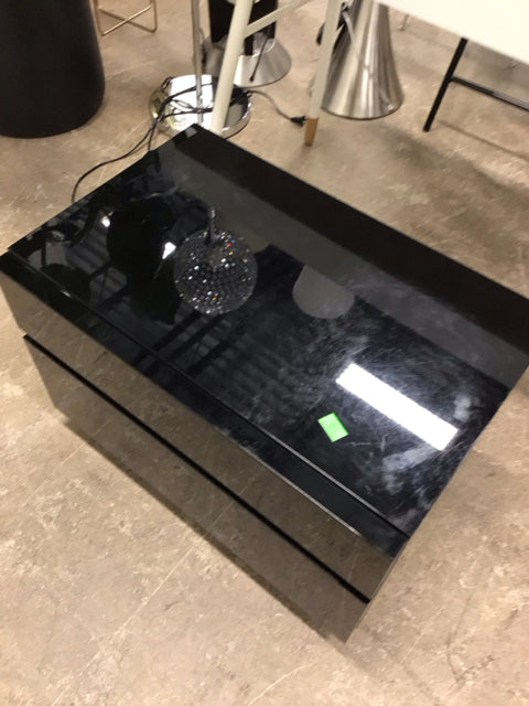 AS-IS Black Lacqured Two Drawer Nightstand