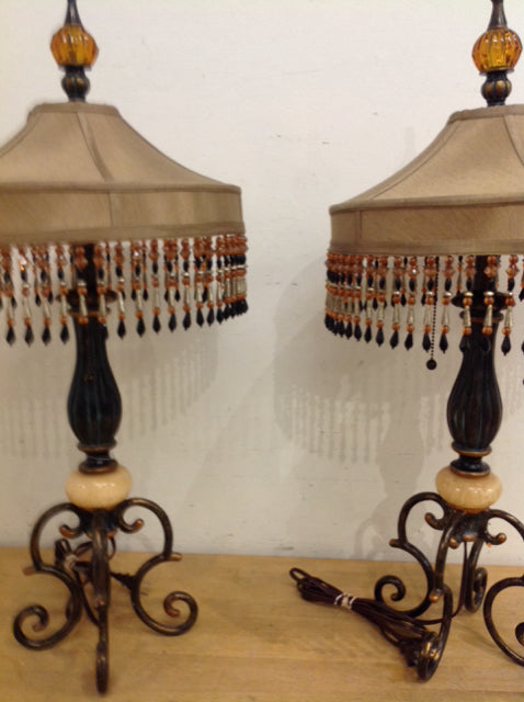 30" Pair Of Ornate Bronze Lamps