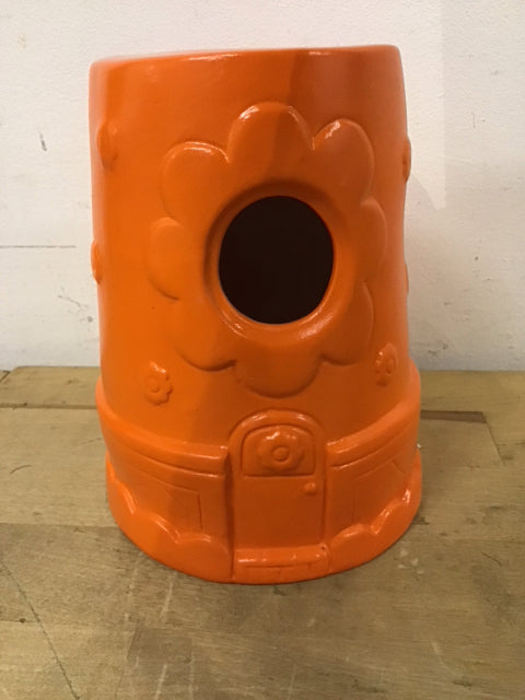 6" Orange Pottery Flower Bird House
