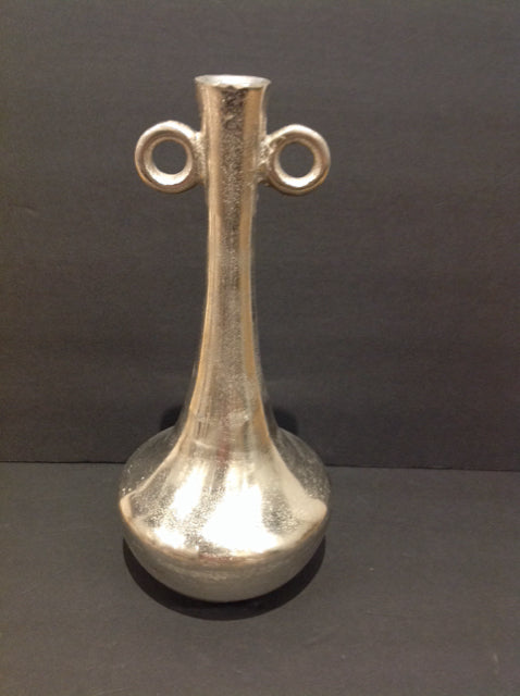 15" Silver Metal Vase w/Handles