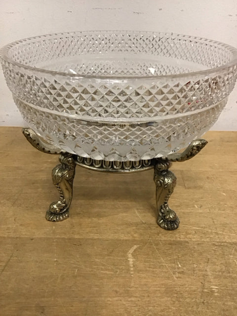 8.5" Cut Glass Bowl W/Silver stand
