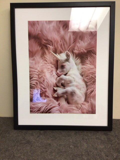 29 1/2" X 23 1/2" Baby Unicorn Black Framed Print