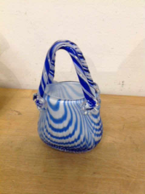 8" Blue & White Art Glass Purse