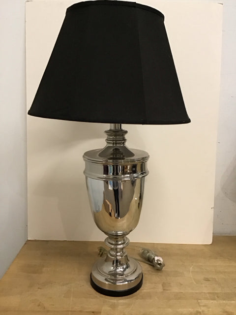 32" Silver Metal Trophy Lamp w/Black Shade