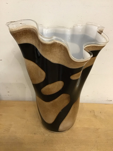 12.5" Black & Beige Glass Art Vase
