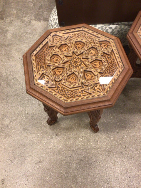 Octagon Carved Glass Top End Table