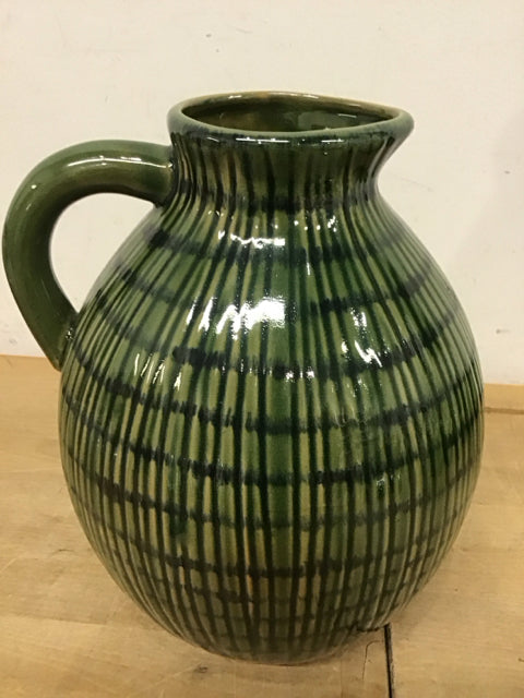 12" Green Plaid Ceramic Decorative Pitcher/Vas