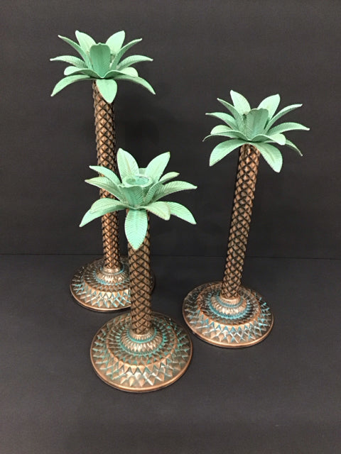 14,12,11 Graduated Metal Palm Tree Candle Holders