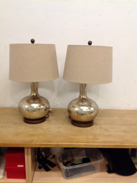 Pair 25" Gold Mercury Table Lamps w/Shades