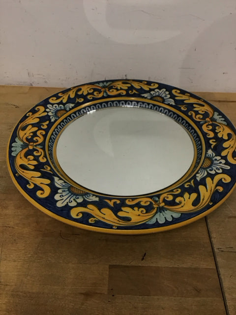 17" Round Blue & Yellow Scroll Mirrored Tray