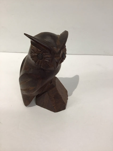 Wood Carved Owl on Wood Perch