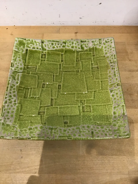 12" Sq. Ceramic Crackled Glaze Tray