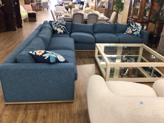 Clive Daniel Blue Fabric 2 PC Sectional