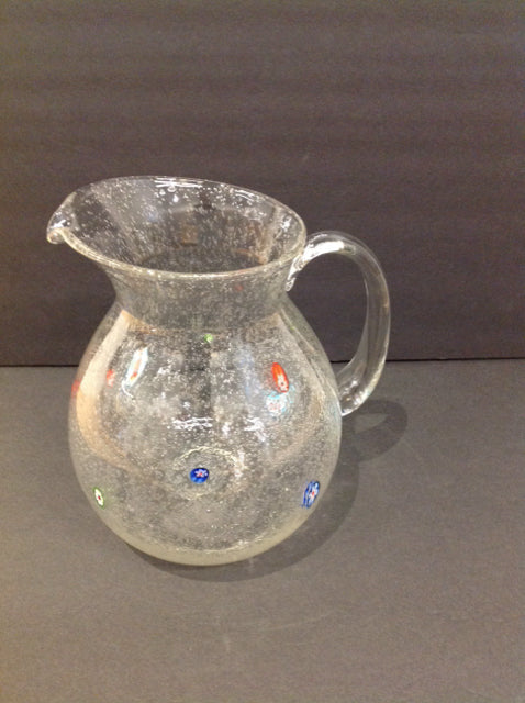 Glass Pitcher w/Multicolored Flowers