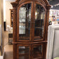 AS-IS Dark Wood Two Pc Glass Front China Cabinet(Cracks Around Top Trim)
