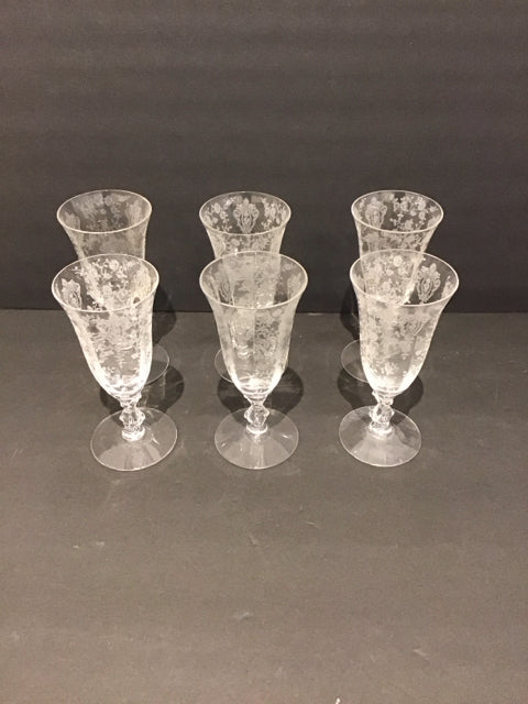 6 Vtg Cambridge Etched "Rose Point" Juice Glass