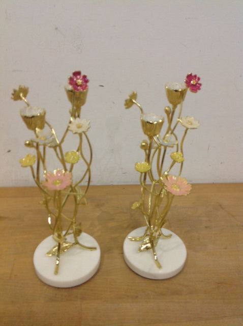 Candle Holders - 12" Pair Of Michael Aram Gold Flowers