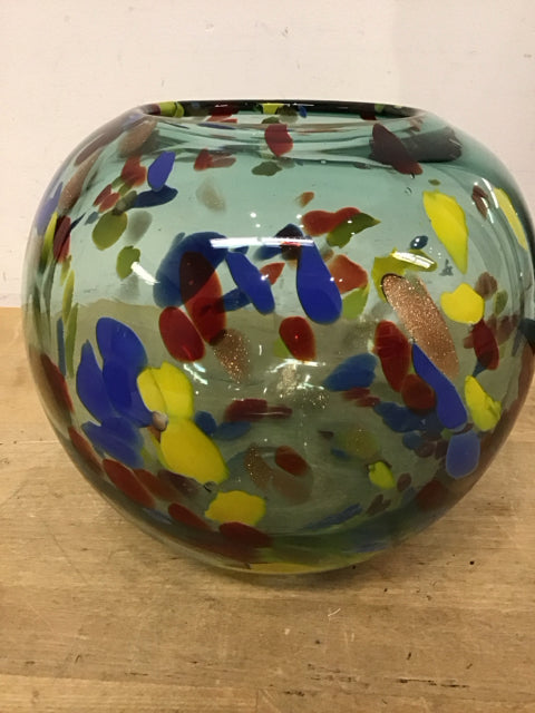 7.5" Green Glass Painted W/Multi Colors
