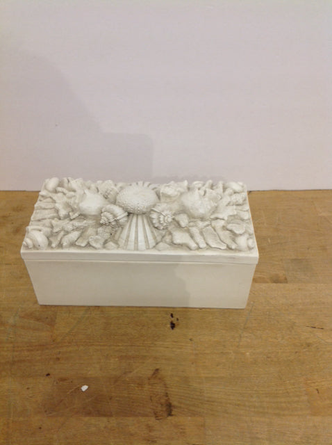 10x4 White Wood Box w/Seashells