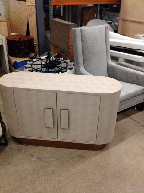 2-dr Faux White Leather Console w/Metal Base