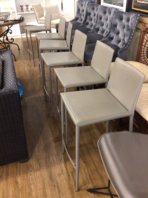 AS-IS Set Of 6 Calligaris Aida Grey Leather Bar Stools