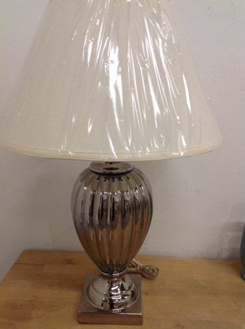 30" Silver Ribbed Ceramic Lamp