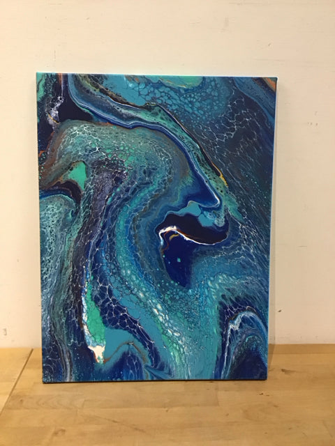24x18 Blue Paint Flow Painting By Susan David