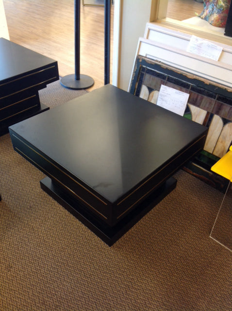 30" Square Dk Wood End Table w/Gold Accents