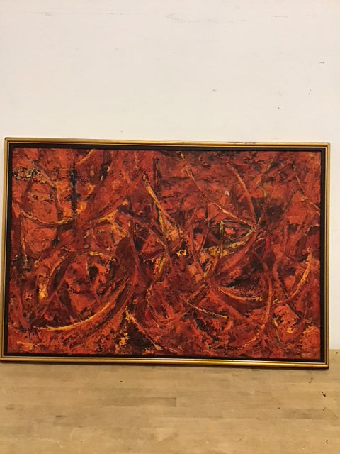 37.5"x26 Red Abstract Signed Mavrois Art