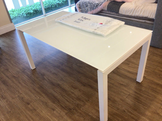 Calligaris Style White Glass Top Extension Dining Table W/1 Leaf