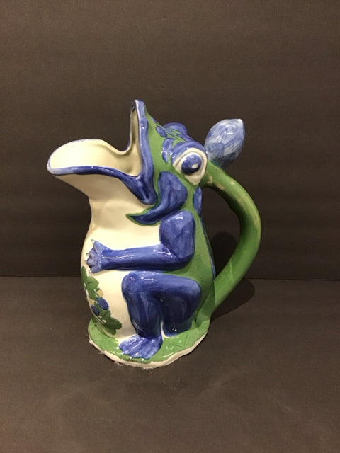 13" Painted Ceramic Frog Pitcher